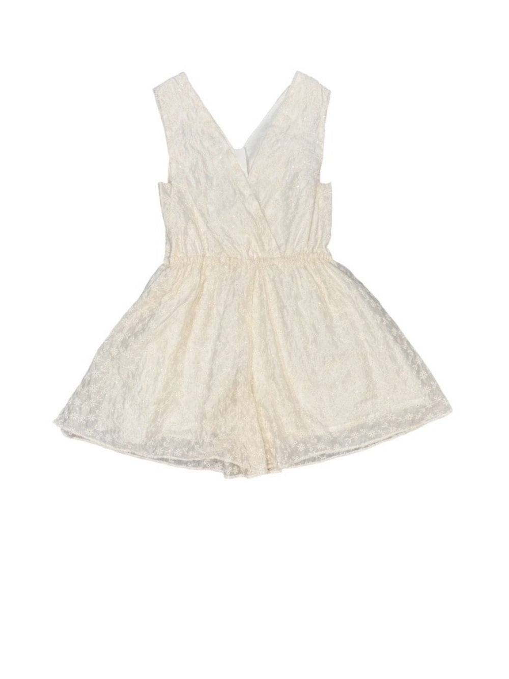 Zara | Girls Cream Eyelet Sequins Romper Sleeveless V-Neck Kids One-Piece Size 9